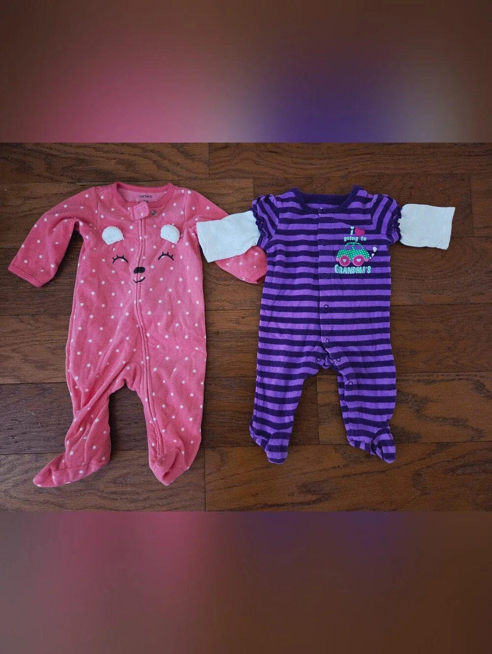 Carter's Pink Polka Dot Bear Fleece One-Piece